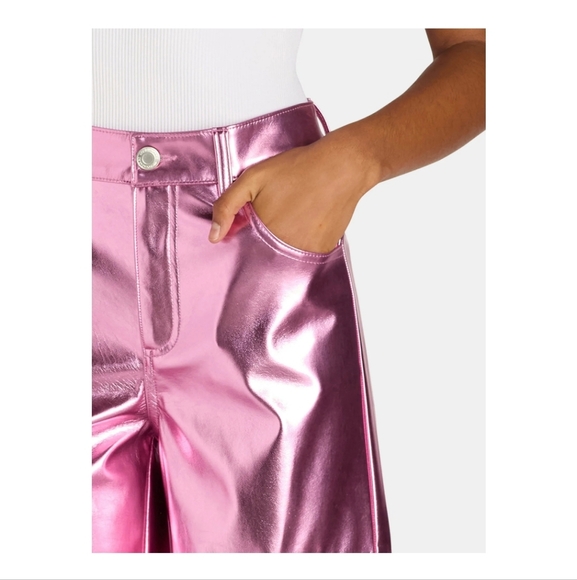 No Boundaries Pink High Rise Metallic Wide Leg Cargo Pants Sz XXS (00) NWT - Picture 2 of 3